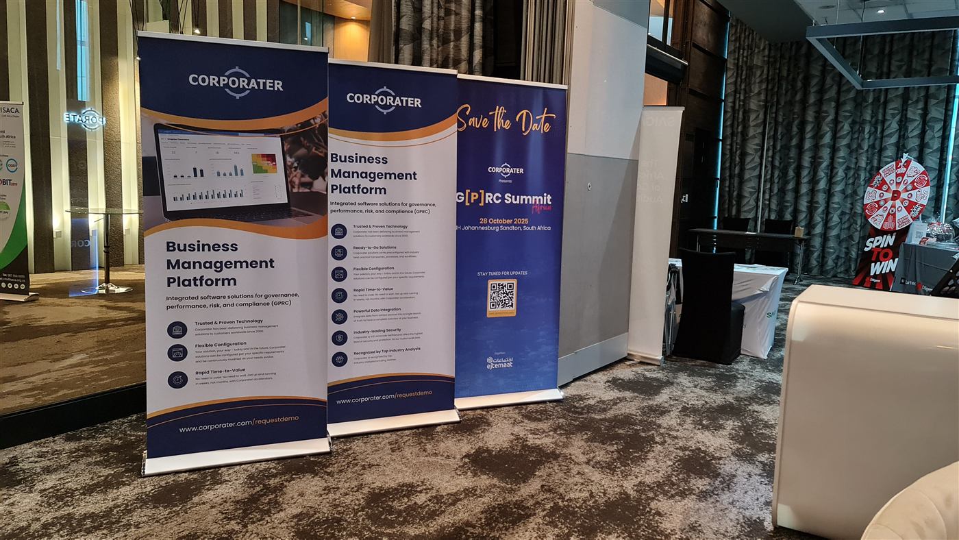 Pull-up roller banners produced for a corporate exhibition stand