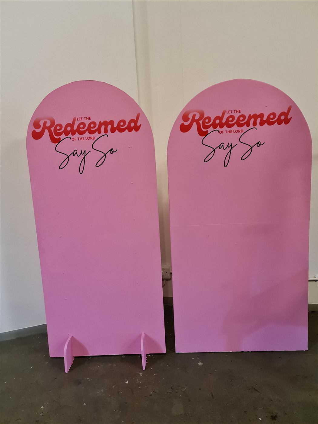 Let the Redeemed of the Lord Say So event backdrop arches