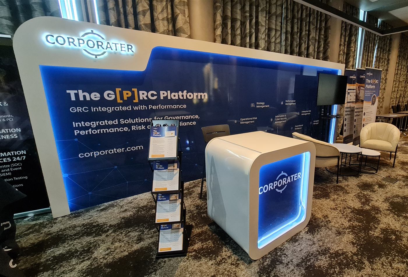 Branded exhibition stand and display built for Corporater at a corporate event